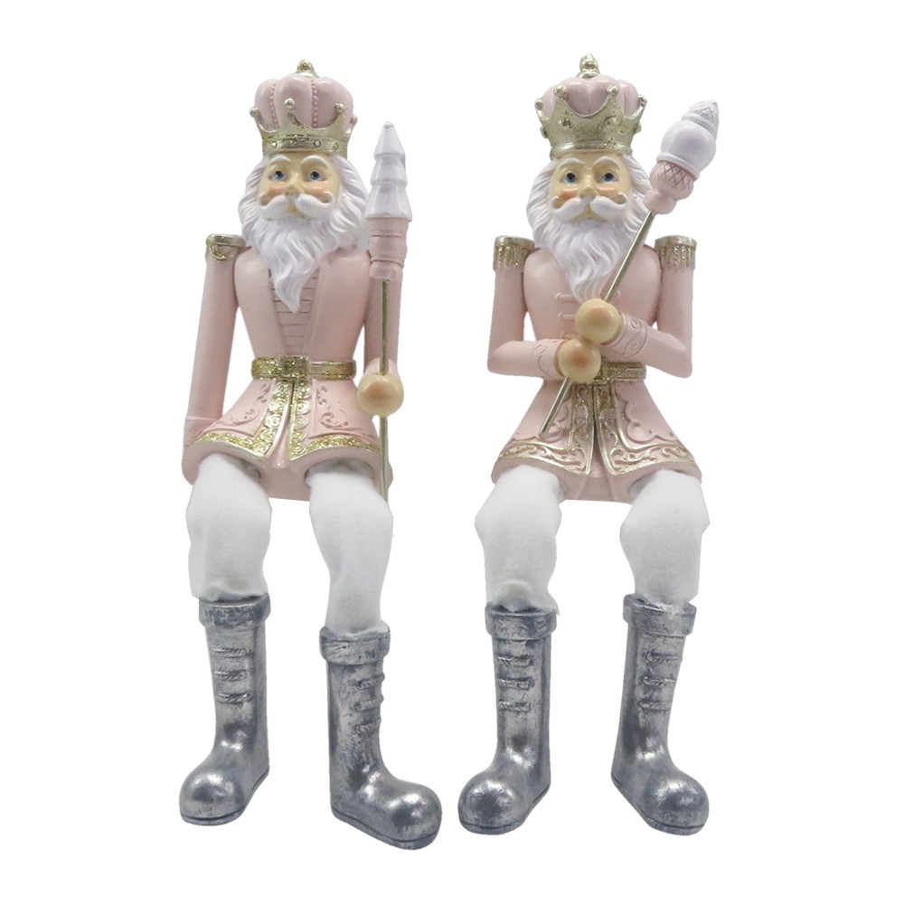 Bílo-růžová vánoční dekorace socha Louskáček - 6*6*12/21 cm