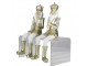 2ks bílo-zlatá vánoční dekorace socha sedící Louskáček - 6*6*12/21 cm