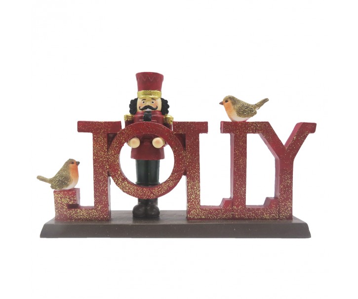 Vánoční dekorace socha Louskáček s nápisem Jolly - 18*4*11 cm