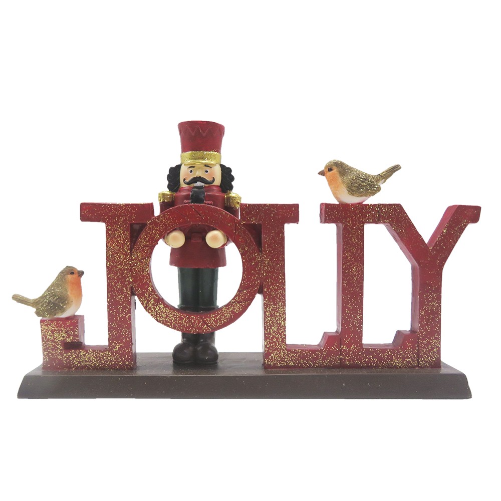 Vánoční dekorace socha Louskáček s nápisem Jolly - 18*4*11 cm 6PR4847