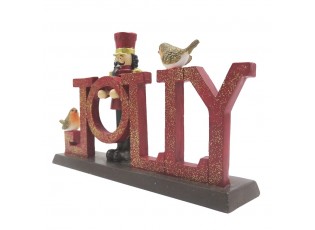 Vánoční dekorace socha Louskáček s nápisem Jolly - 18*4*11 cm