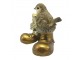Zlatá antik vánoční dekorace ptáček s dárkem - 10*7*9 cm