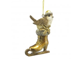 Závěsná vánoční dekorace ptáček na brusli - 5*2*8 cm