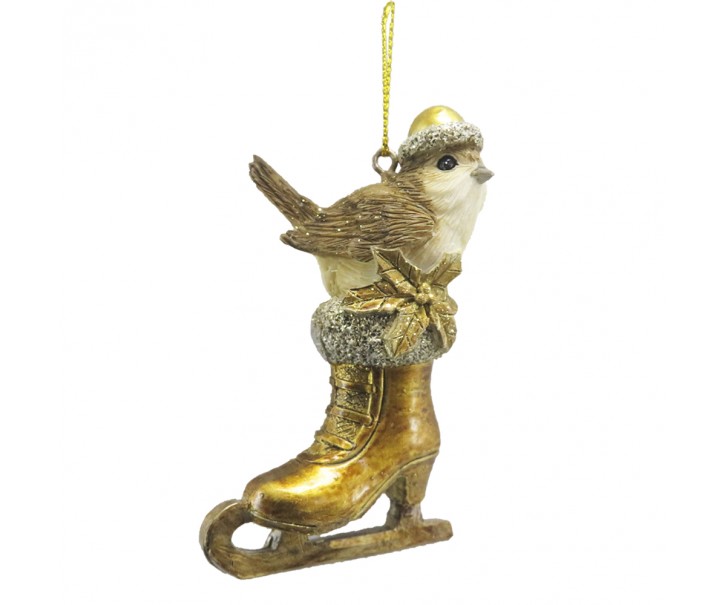 Závěsná vánoční dekorace ptáček na brusli - 5*2*8 cm