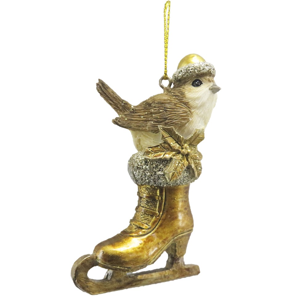 Závěsná vánoční dekorace ptáček na brusli - 5*2*8 cm Clayre & Eef