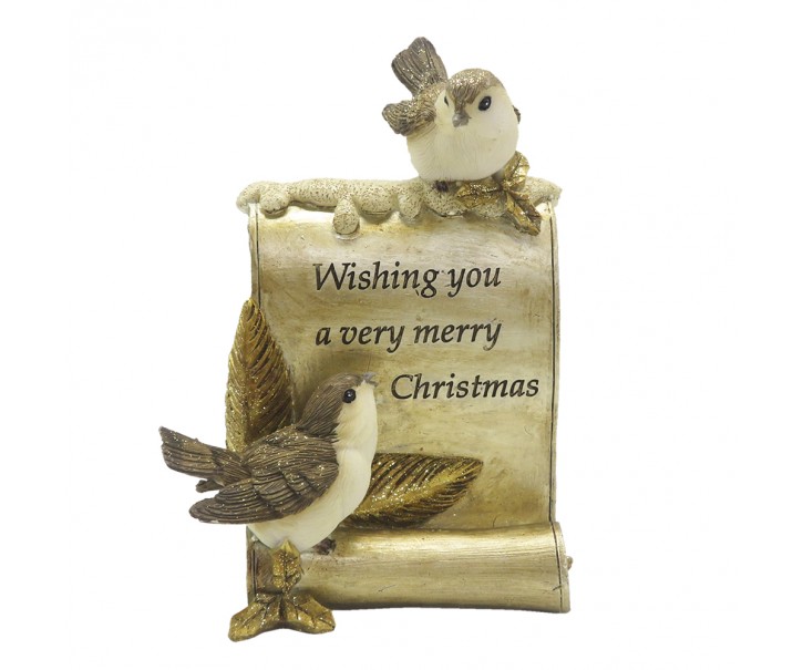 Dekorace soška ptáčci Merry Christmas - 10*5*15 cm