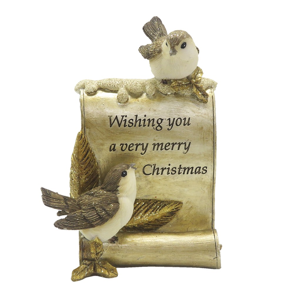 Dekorace soška ptáčci Merry Christmas - 10*5*15 cm Clayre & Eef