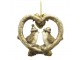 Zlatá antik závěsná dekorace ptáčci v srdci - 8*2*8 cm