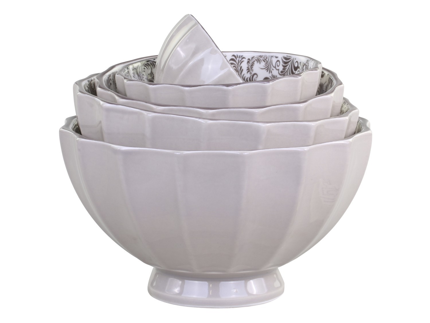 Set 5ks mocca porcelánová miska s ornamenty uvnitř Arés - Ø15*9 cm