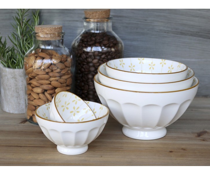 Set 5ks bílá porcelánová miska s medovými květy uvnitř Arés - Ø15*9 cm