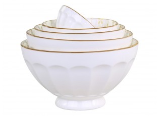 Set 5ks bílá porcelánová miska s medovými květy uvnitř Arés - Ø15*9 cm