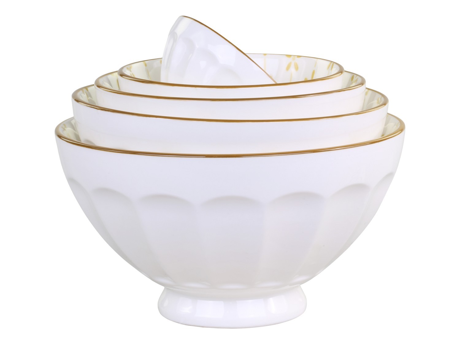 Set 5ks bílá porcelánová miska s medovými květy uvnitř Arés - Ø15*9 cm