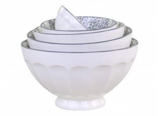 Set 5ks bílá porcelánová miska se šedými ornamenty uvnitř Arés - Ø15*9 cm