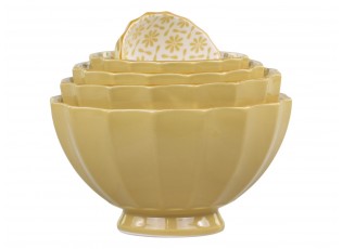 Set 5ks medová porcelánová miska s květy uvnitř Arés - Ø15*9 cm