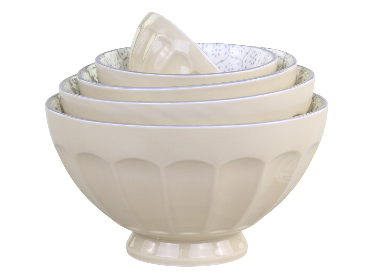Set 5ks latté porcelánová miska s květy uvnitř Arés - Ø15*9 cm