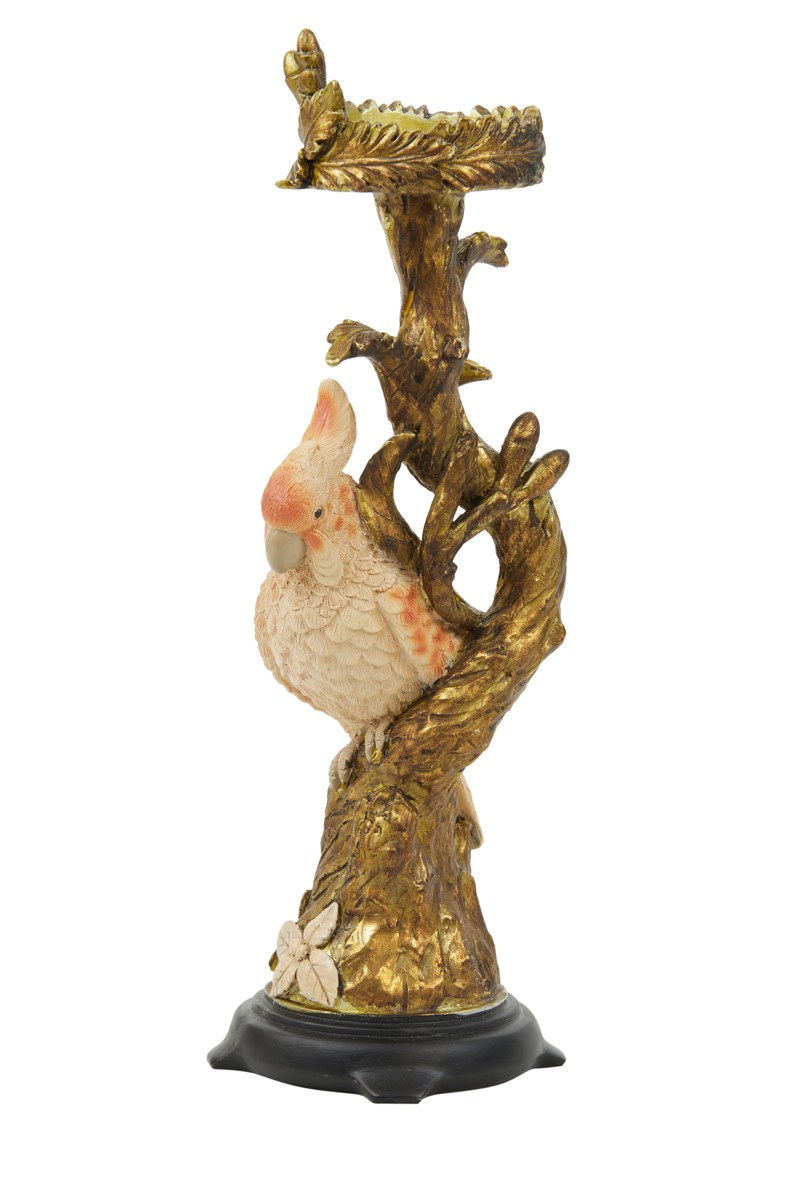 Zlatý antik svícen s papouškem Parrot antique - 9*8*28 cm