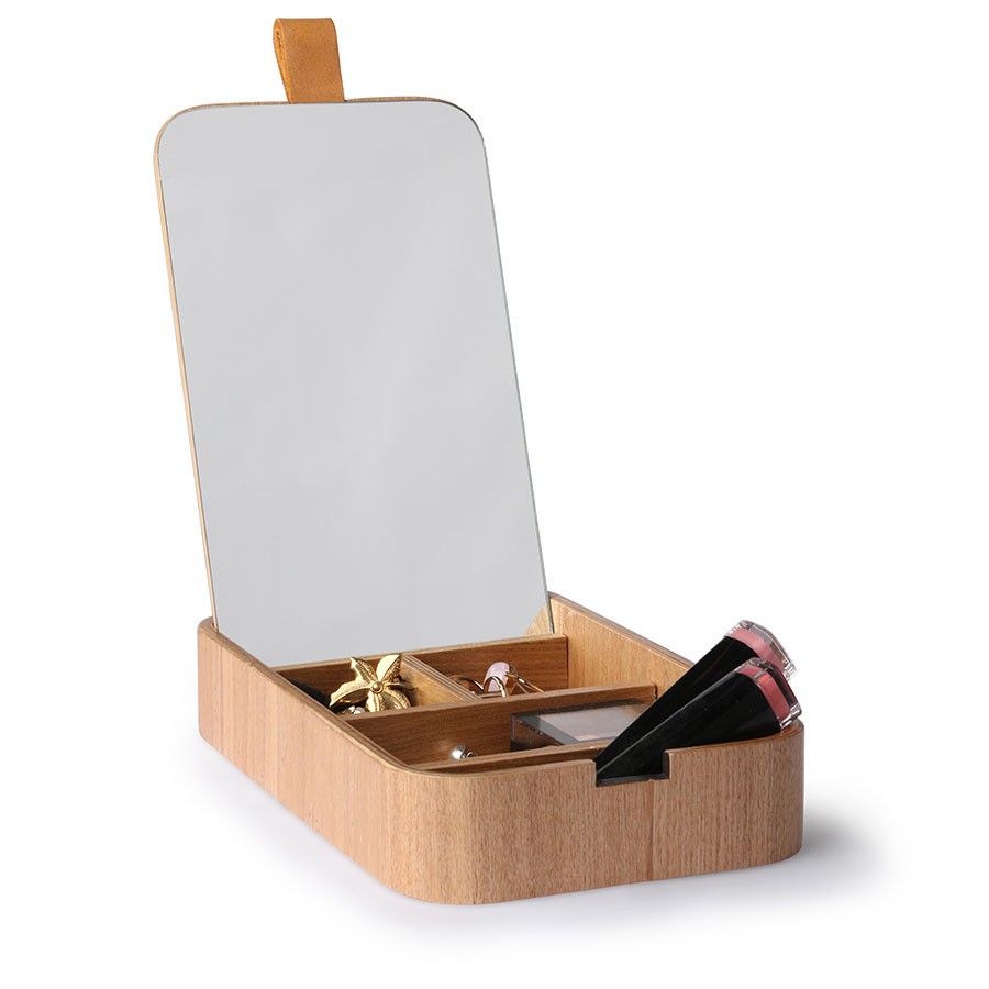 Stolní kosmetické zrcadlo s boxem z vrbového dřeva Willow - 23*13*3,5cm