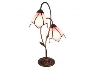Růžová stolní lampa Tiffany Folwia Pink  - 35*18*61 cm E14/max 2*25W