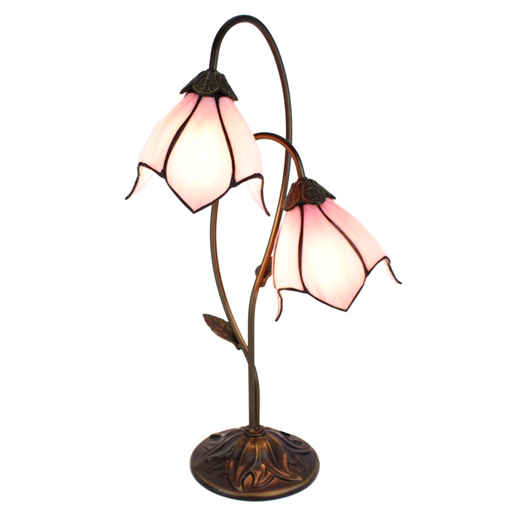 Růžová stolní lampa Tiffany Folwia Pink - 35*18*61 cm E14/max 2*25W 5LL-6257