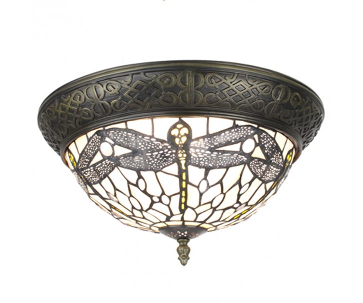 Bílé stropní Tiffany světlo s vážkami Dragonfly - Ø 38*20 cm E14/max 2*25W