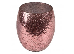 Růžový skleněný svícen na čajovou svíčku - Ø 8*9 cm