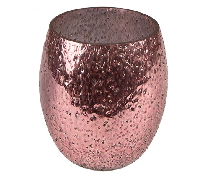 Růžový skleněný svícen na čajovou svíčku - Ø 8*9 cm