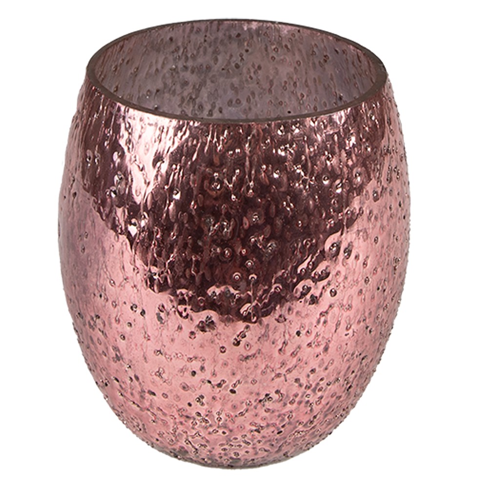 Růžový skleněný svícen na čajovou svíčku - Ø 8*9 cm Clayre & Eef