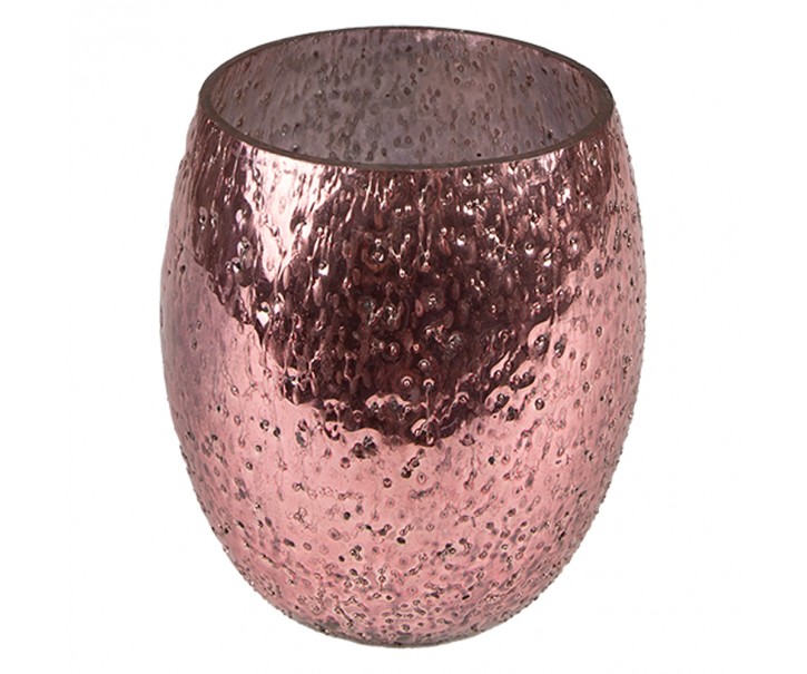 Růžový skleněný svícen na čajovou svíčku - Ø 10*10 cm