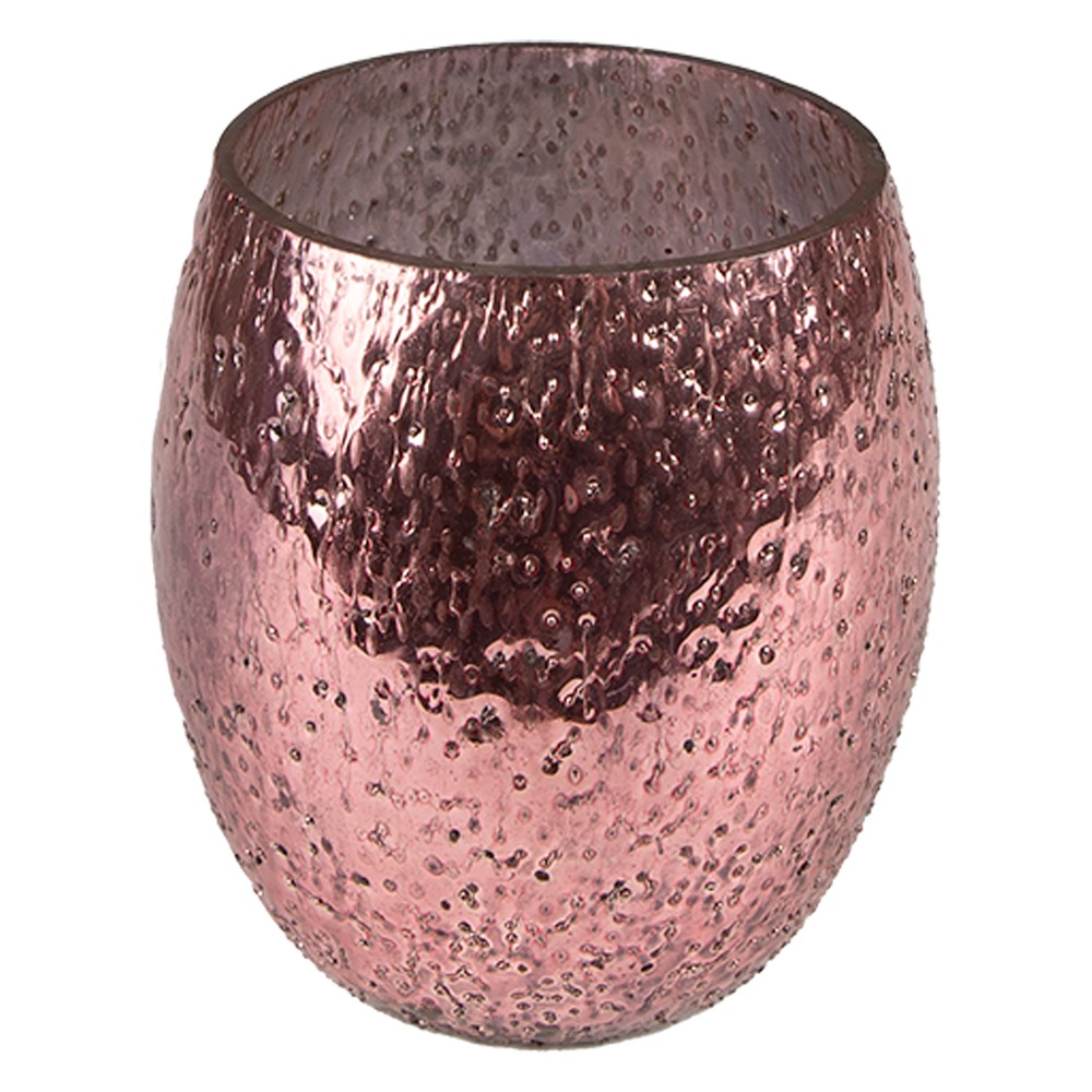 Růžový skleněný svícen na čajovou svíčku - Ø 10*10 cm Clayre & Eef