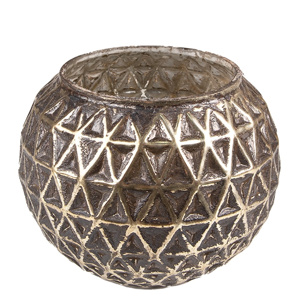 Stříbrný antik skleněný svícen na čajovou svíčku - Ø 11*8 cm Clayre & Eef