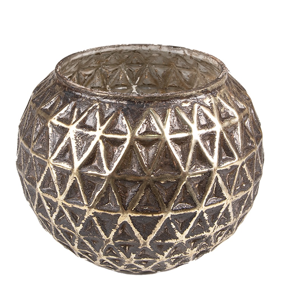 Stříbrný antik skleněný svícen na čajovou svíčku - Ø13*10 cm Clayre & Eef