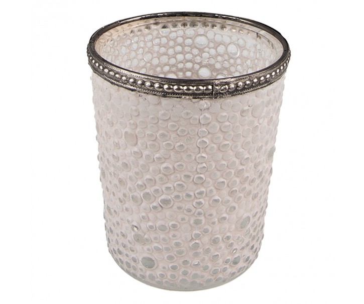 Béžový skleněný svícen na čajovou svíčku se zdobným okrajem - Ø 6*7 cm