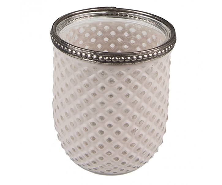 Béžový skleněný svícen na čajovou svíčku se zdobným okrajem - Ø 8*9 cm