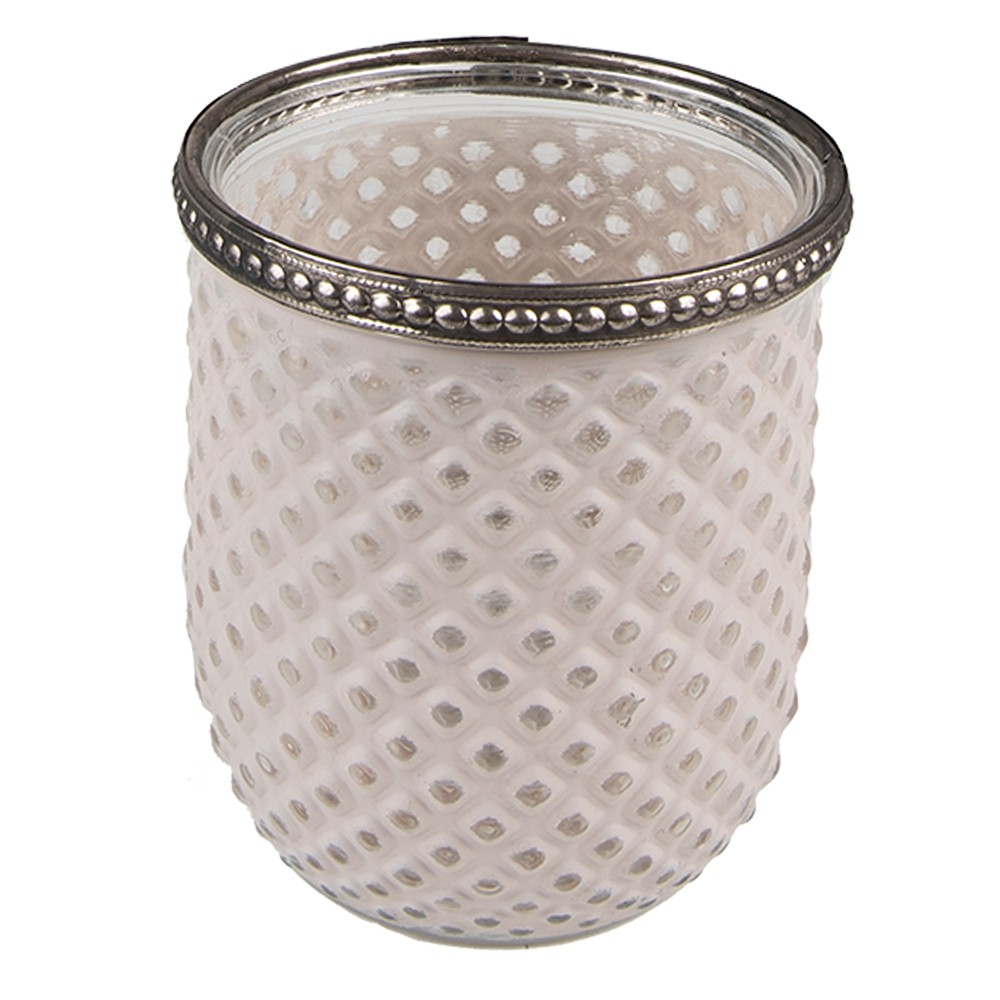 Béžový skleněný svícen na čajovou svíčku se zdobným okrajem - Ø 8*9 cm Clayre & Eef