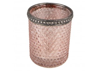 Růžový skleněný svícen na čajovou svíčku se zdobným okrajem - Ø 6*6 cm