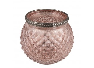 Růžový skleněný svícen na čajovou svíčku se zdobným okrajem - Ø10*9 cm