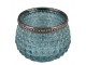Modrý skleněný svícen na čajovou svíčku se zdobným okrajem - Ø 8*6 cm