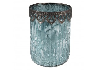 Tyrkysový skleněný svícen na čajovou svíčku se zdobným okrajem - Ø 11*14 cm