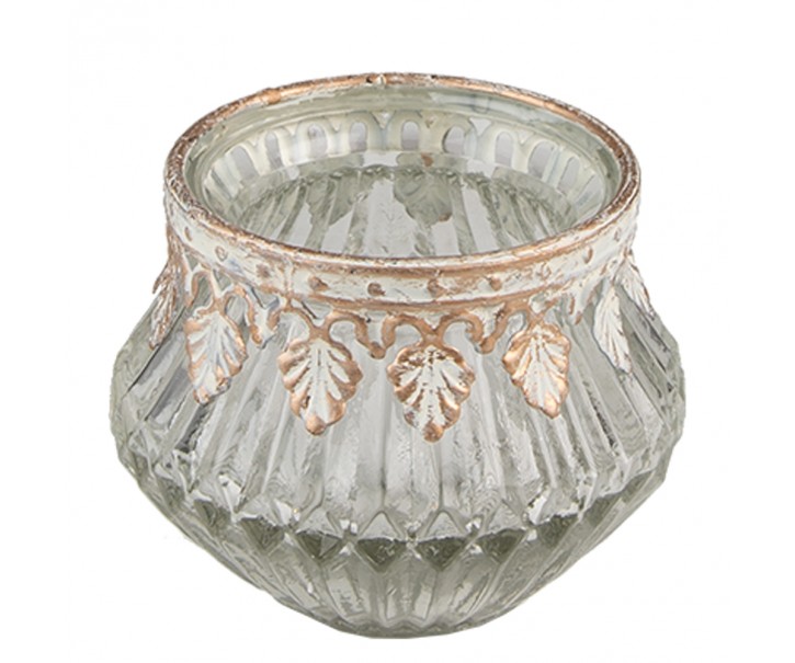 Transparentní skleněný svícen na čajovou svíčku se zdobným okrajem - Ø 7*6 cm
