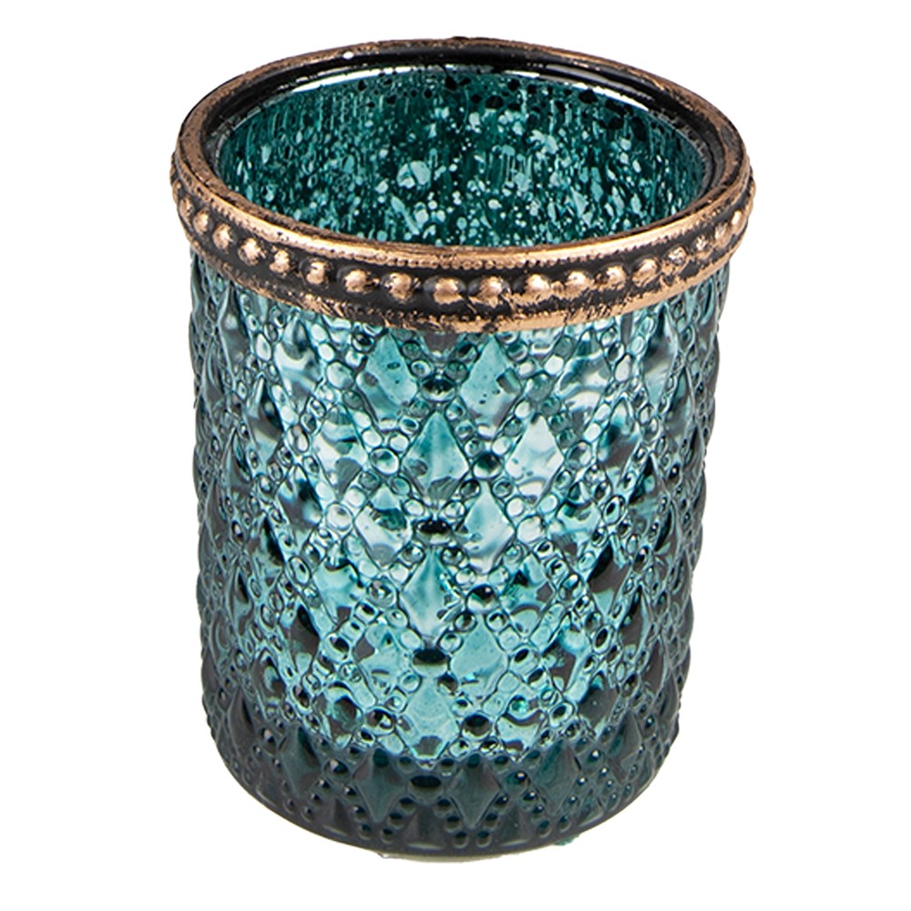 Tyrkysový skleněný svícen na čajovou svíčku - Ø 6*6 cm Clayre & Eef