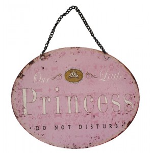 Růžová závěsná kovová cedule s řetízkem Princess - 25*20 cm