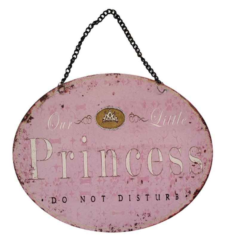 Růžová závěsná kovová cedule s řetízkem Princess - 25*20 cm