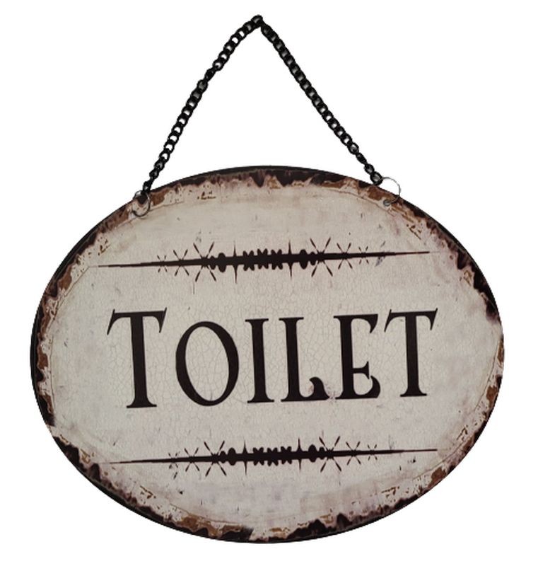 Závěsná kovová cedule s řetízkem Toilet - 25*20 cm