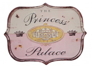 Růžová nástěnná kovová cedule Princess Palace - 33*25 cm