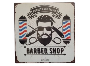 Nástěnná kovová cedule Barber Shop - 30*30 cm