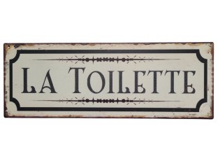 Béžová antik nástěnná kovová cedule La Toilette - 36*13cm