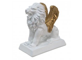 Bílá antik dekorace Lev se zlatými křídly - 24*13*25 cm
