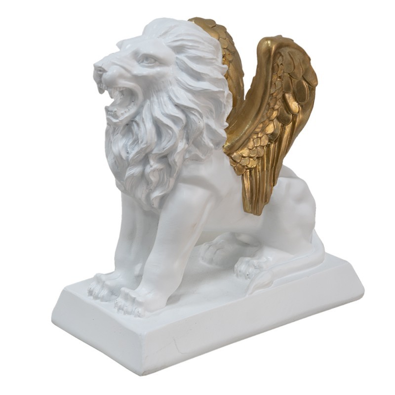 Bílá antik dekorace Lev se zlatými křídly - 24*13*25 cm Clayre & Eef