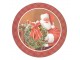 Červený károvaný plastový vánoční kulatý podnos/talíř Santa - Ø 33*1 cm
