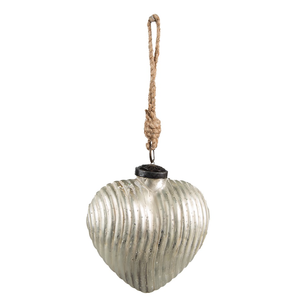 Stříbrná antik skleněná ozdoba ve tvaru srdce S - 7*4*8 cm